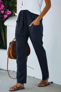 Khaki Casual Drawstring Elastic Waist Pants with Pockets