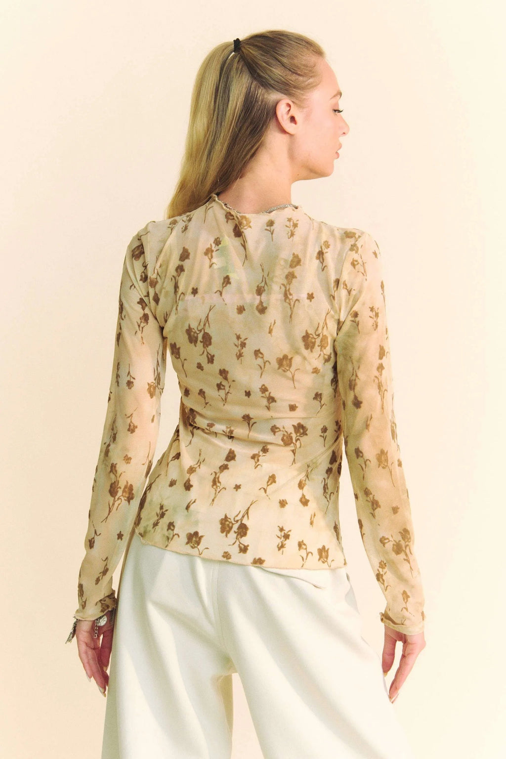 Floral Mesh Long Sleeve Sheer Layering Top
