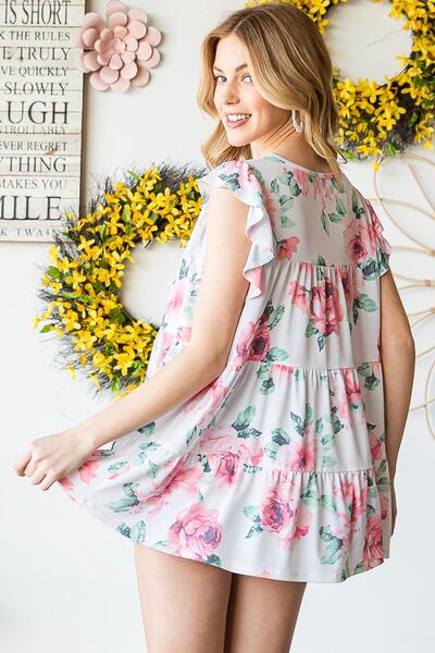 Heimish Full Size Butterfly Short Sleeve Round Neck Floral Print