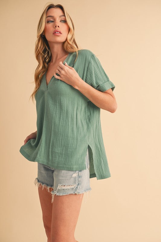 V-Neck Short Sleeve Blouse