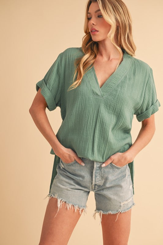 V-Neck Short Sleeve Blouse