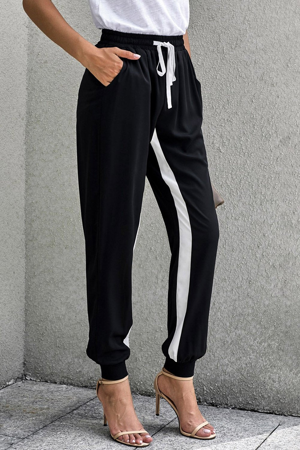 Casual Striped Drawstring Pants