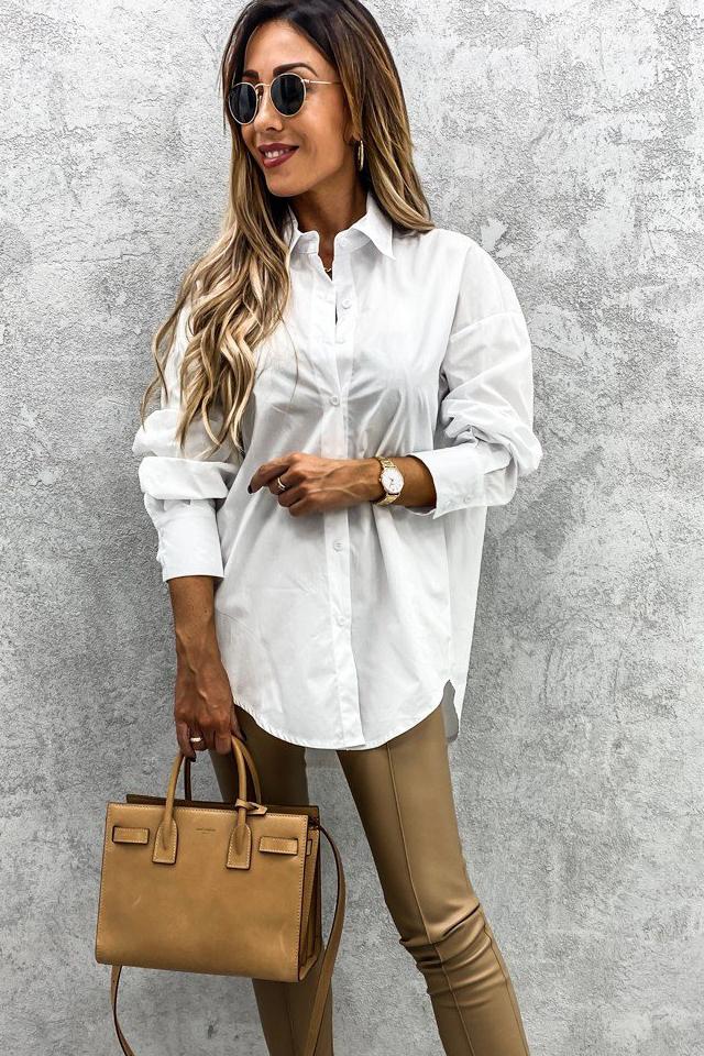 Curved Hem Dropped Sleeve Button Closure Basic Blouse