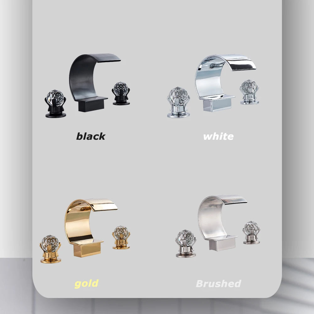 Golden Basin Faucet Deck Mount Widespread Brass Bathroom Basin Mixer Tap Dual Handle Cold and Hot Water Crane Vessel Sink Taps