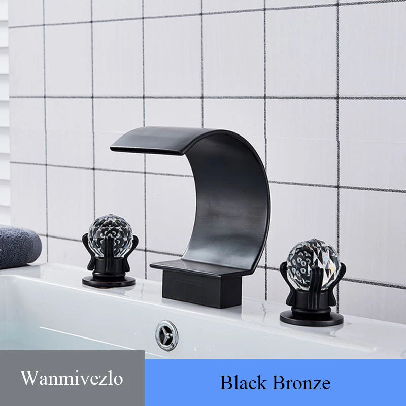 Golden Basin Faucet Deck Mount Widespread Brass Bathroom Basin Mixer Tap Dual Handle Cold and Hot Water Crane Vessel Sink Taps