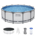 Steel Pro MAX 13' x 48" Above Ground Pool Round Metal Frame Outdoor Swimming Pool Set with Filter Pump Ladder and Cover Gray