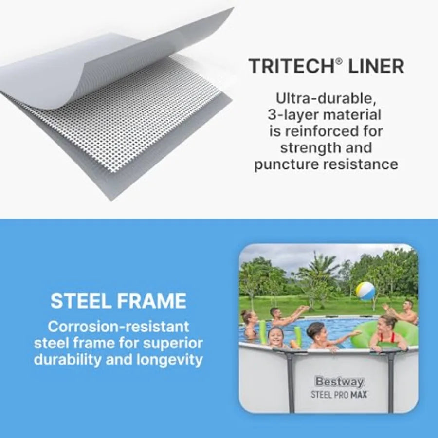 Steel Pro MAX 13' x 48" Above Ground Pool Round Metal Frame Outdoor Swimming Pool Set with Filter Pump Ladder and Cover Gray