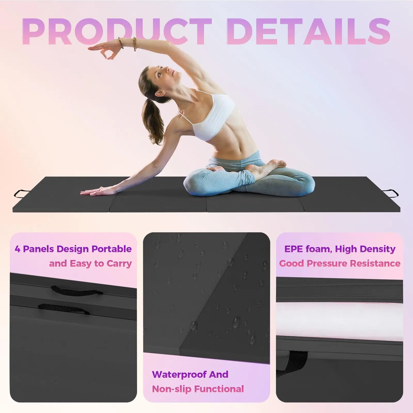 Gymnastics Mat,4-/5-fold Exercise Mats, Gymnastics Tumbling Mats, Thick Portable Home Gym Floor Pad for Yoga, Pilates, Aerobics