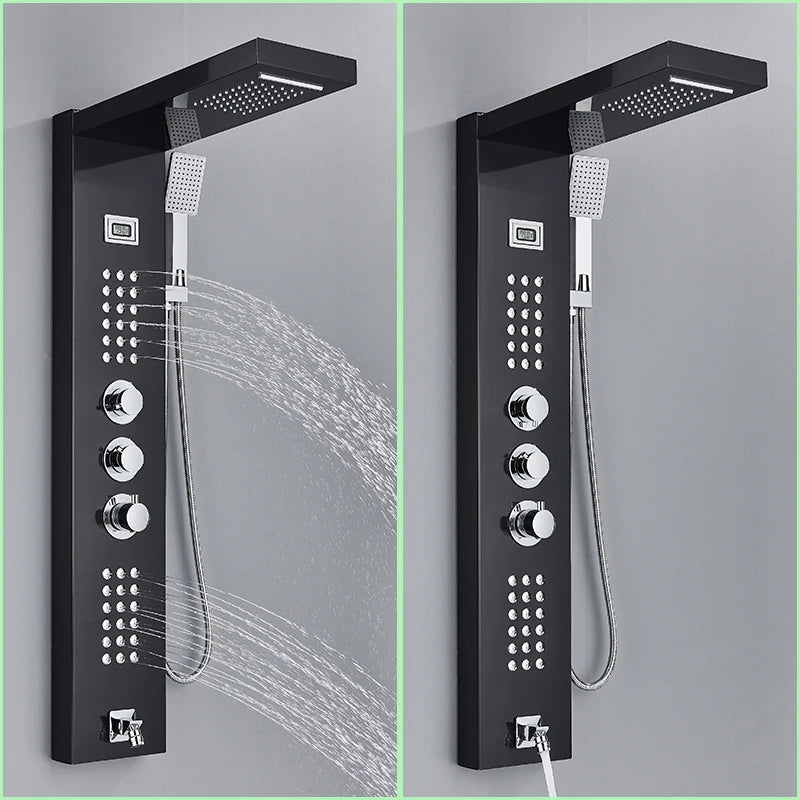 Thermostatic Shower Panel Digital Display Bathroom Shower Faucet Waterfall Rain SPA Massage Jet Column Mixer Tap with Handshower