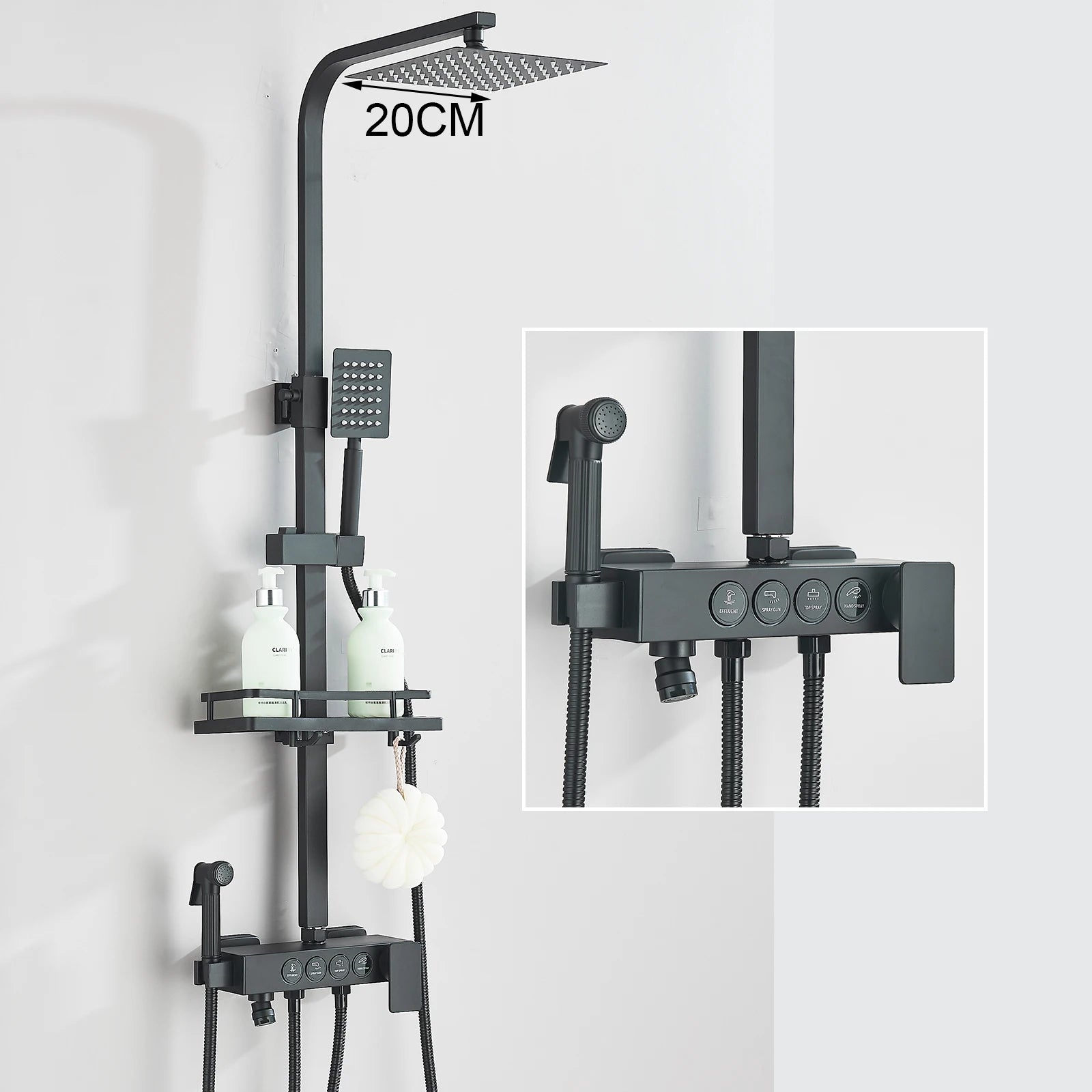 Black Gold Rainfall Shower Faucet Set Brass 4-Ways Liftable Shower Hot Cold Mixed Water Bathtub Mixer System Shower Crane