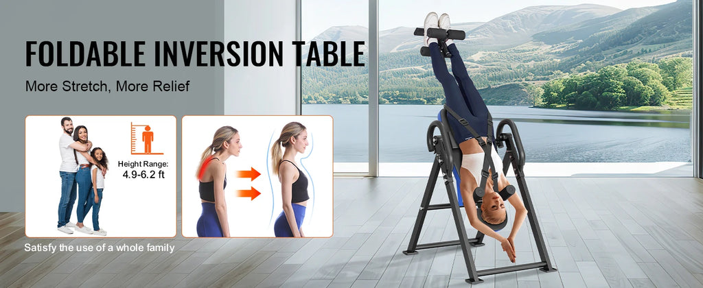 SucceBuy Inversion Table Heavy Duty Inversion Table Decompression Back Stretcher Machine Strength Training Equipment w/Headrest