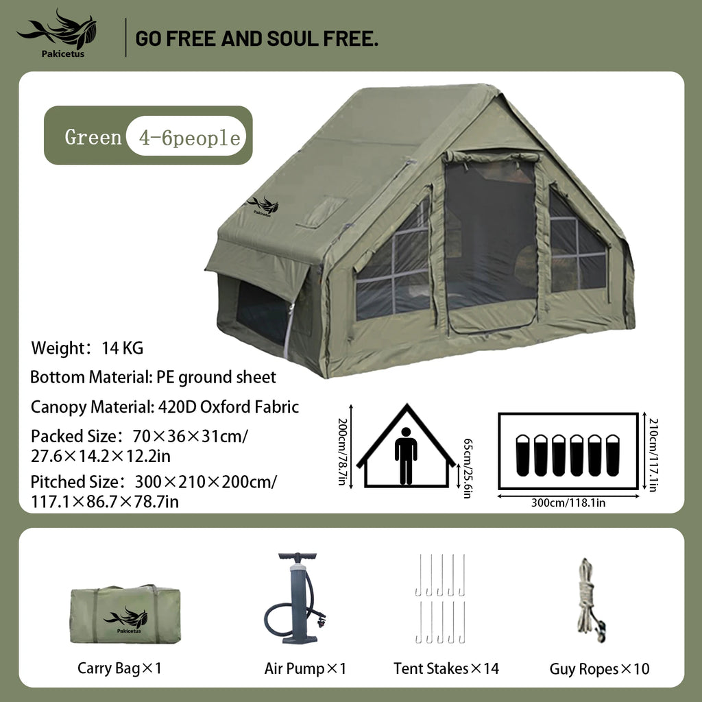 Pakicetus Quick Setup Inflatable Camping Tent, Waterproof Family Tent for 4-8 Persons, Portable Air Tent with Carry Bag