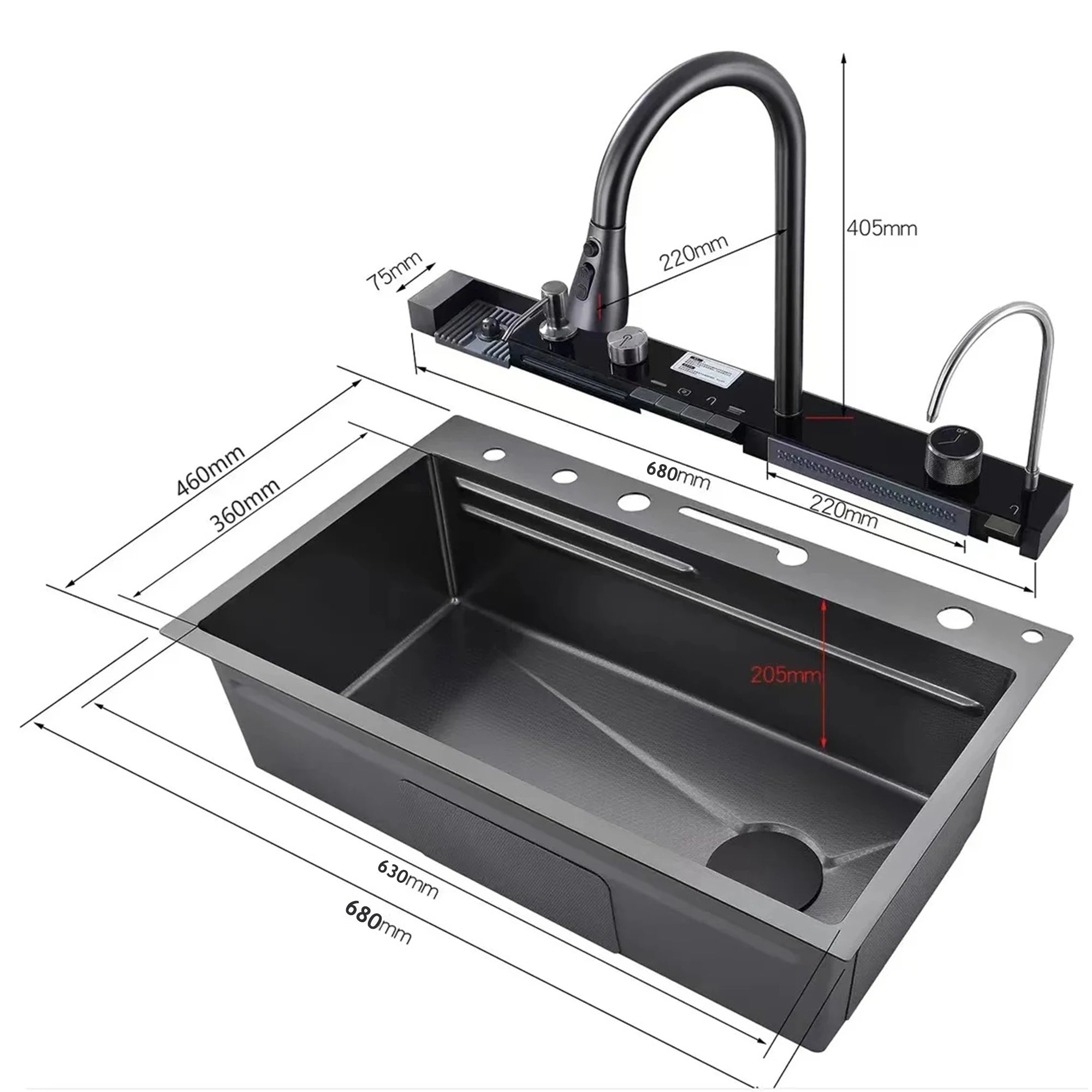 Stainless Steel Kitchen Sink Multifunctional Digital Display Waterfall Large Single Slot Ships from the U.S.