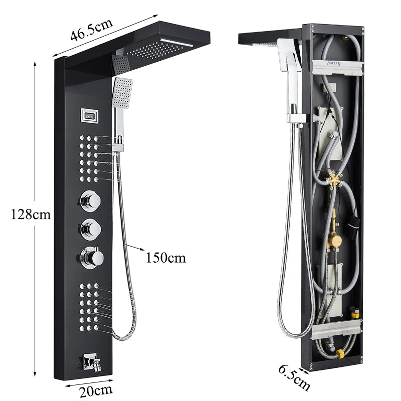 Thermostatic Shower Panel Digital Display Bathroom Shower Faucet Waterfall Rain SPA Massage Jet Column Mixer Tap with Handshower