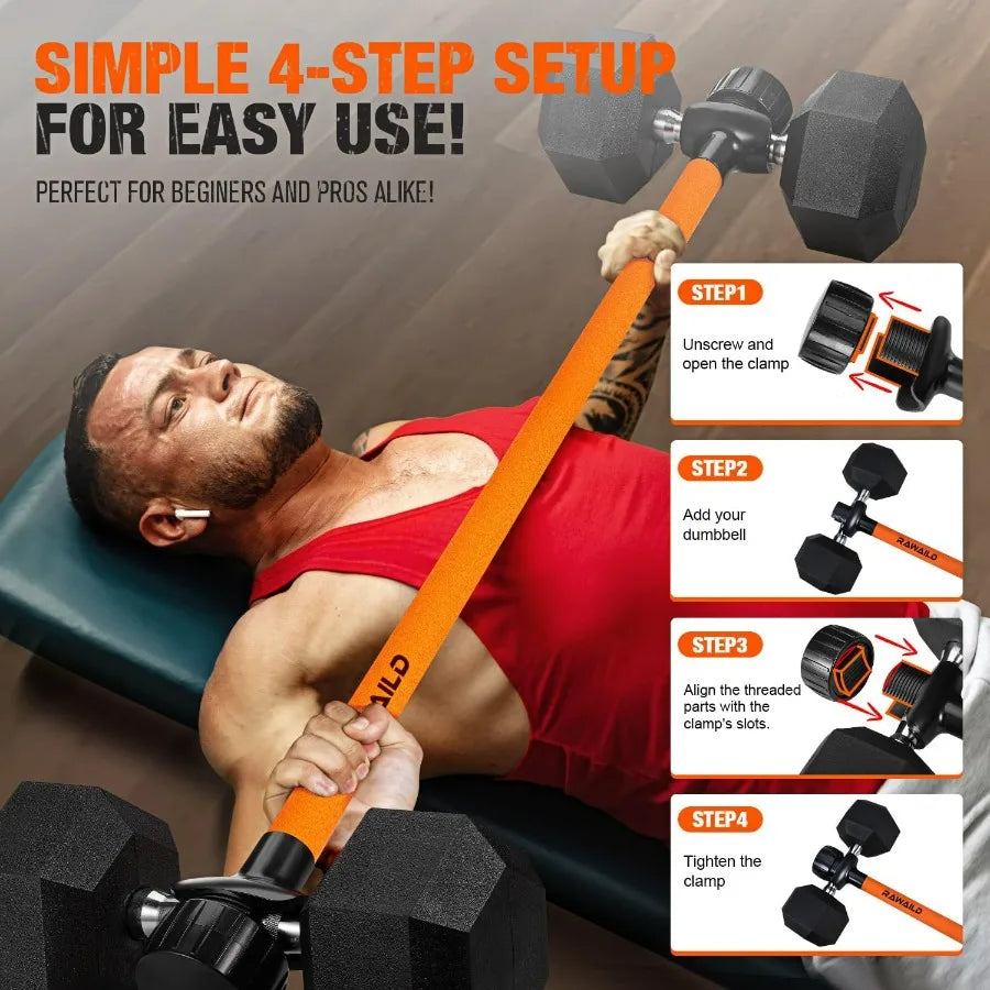 Dumbbell Converter, Convert Dumbbells to Barbell Set, Weight Bar for Bench Presses, Squats, Hip Thrust, Deadlifts, Home Weightli