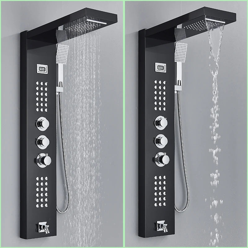 Thermostatic Shower Panel Digital Display Bathroom Shower Faucet Waterfall Rain SPA Massage Jet Column Mixer Tap with Handshower