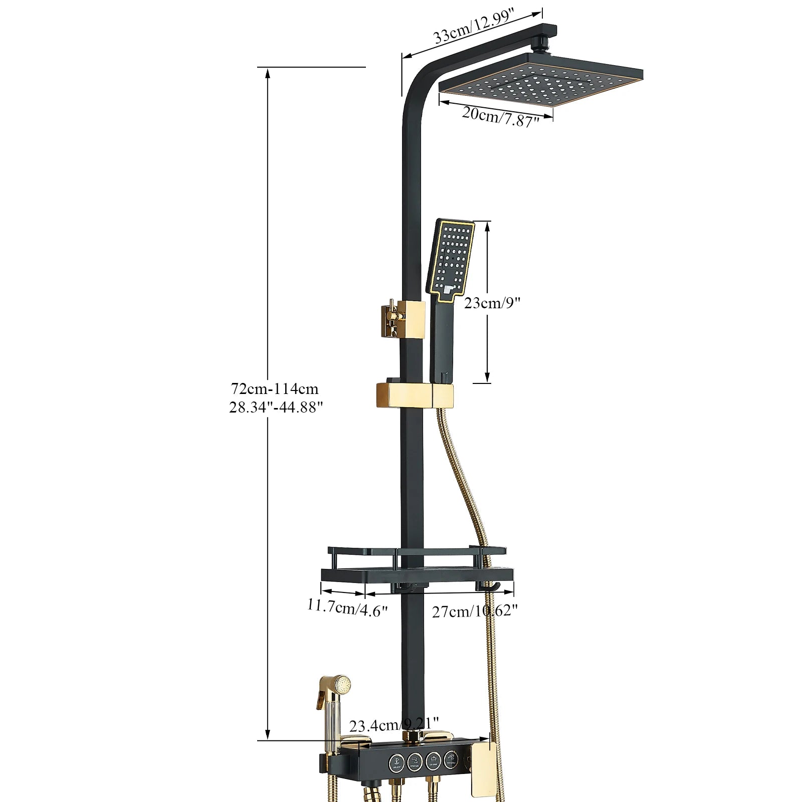 Black Gold Rainfall Shower Faucet Set Brass 4-Ways Liftable Shower Hot Cold Mixed Water Bathtub Mixer System Shower Crane