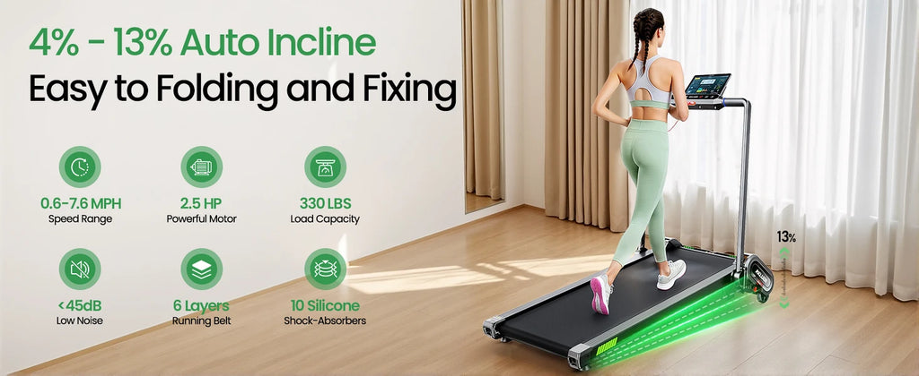 AKLUER Walking Pad Treadmill with Auto Incline, 6 in 1 Under Desk Treadmill, 2.5HP 6-Level Incline for Home with 330LBS Capacity