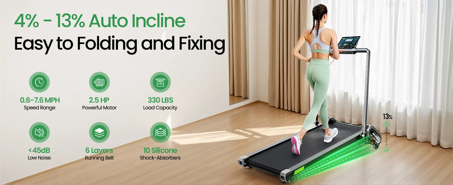 AKLUER Walking Pad Treadmill with Auto Incline, 6 in 1 Under Desk Treadmill, 2.5HP 6-Level Incline for Home with 330LBS Capacity