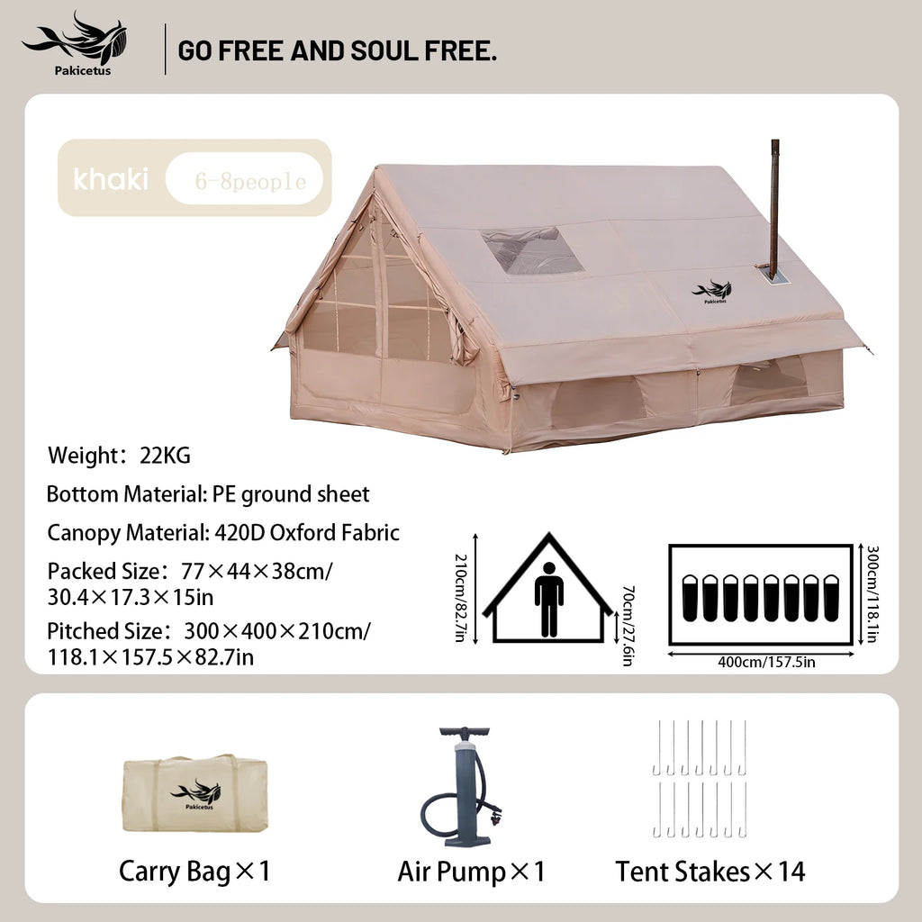 Pakicetus Quick Setup Inflatable Camping Tent, Waterproof Family Tent for 4-8 Persons, Portable Air Tent with Carry Bag