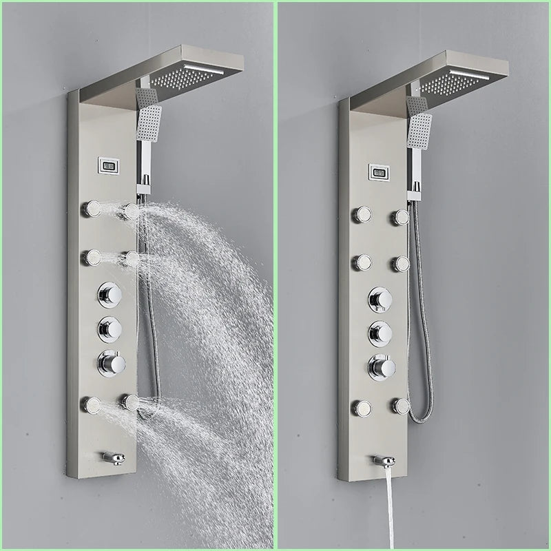 Thermostatic Shower Panel Digital Display Bathroom Shower Faucet Waterfall Rain SPA Massage Jet Column Mixer Tap with Handshower