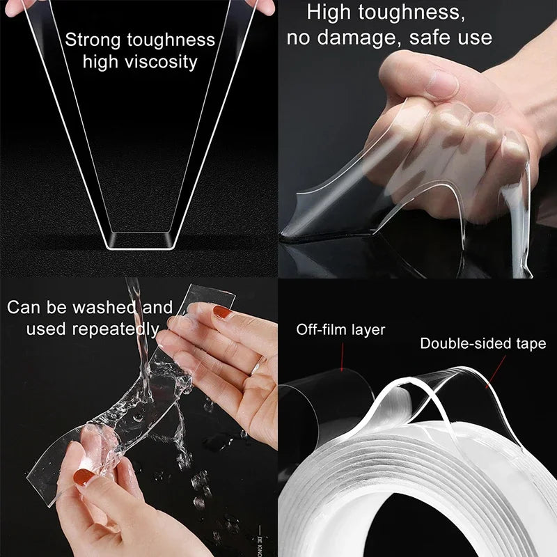 Nano Tape Super Strong Double-Sided Adhesive Tape Transparent Reusable Waterproof Tapes Heat Resistance Bathroom Home Decoration