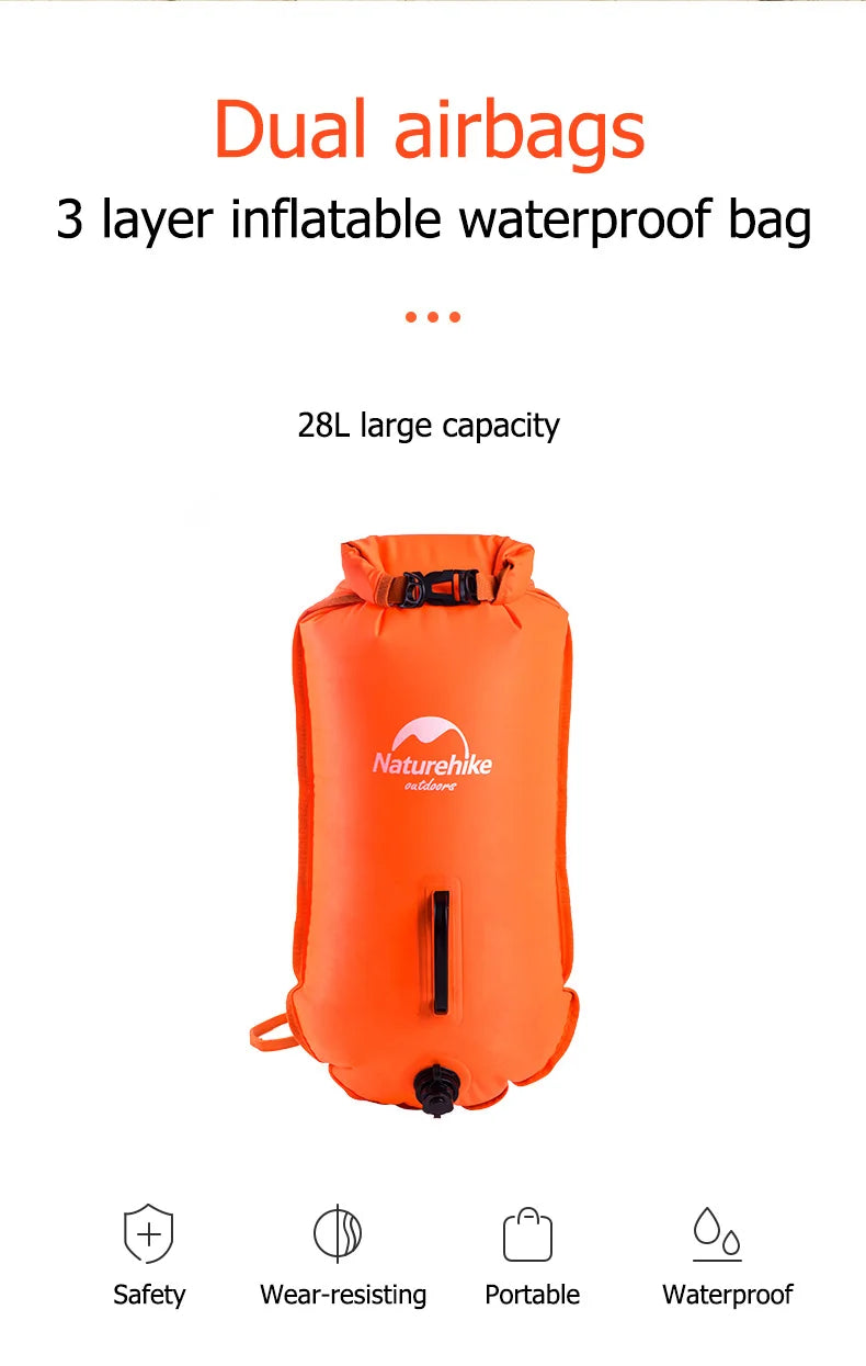 Naturehike Swimming Buoy Storage Dry Bag Adjustable Belt Flotation Bag 3 Layers Inflatable Waterproof Bag Swim Drifting Float