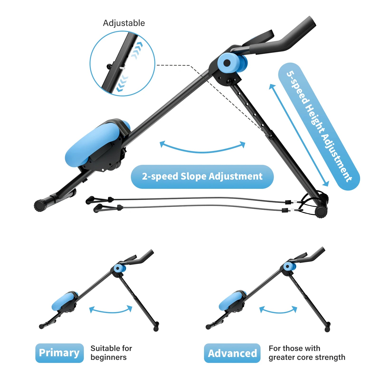 Abdominal Crunch Machine AB Workout Trainers Foldable Full Body Fitness Equipment with Knee & Back Resistance Bands For Home Gym