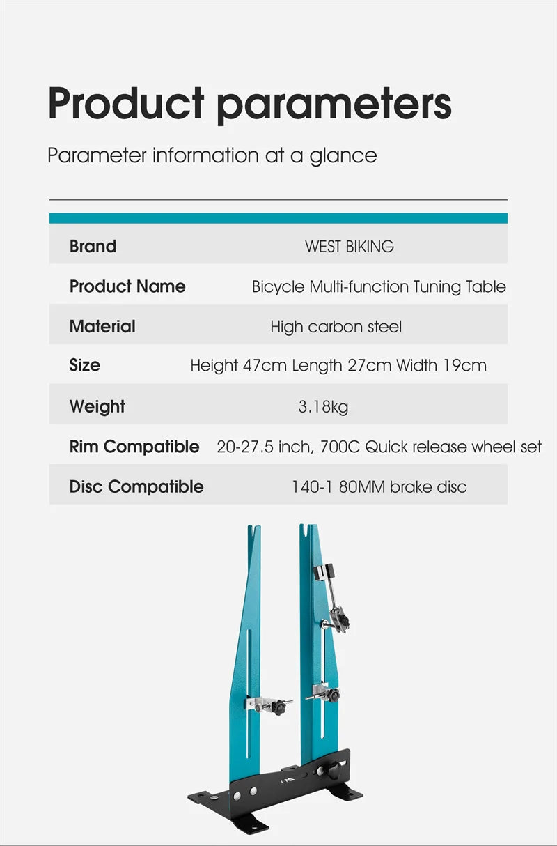 WEST BIKING Bicycle Tuning Table Multi-function Wheel Maintenance Rim Correction Stand Bike Repair Tool For 140-180MM Brake Disc