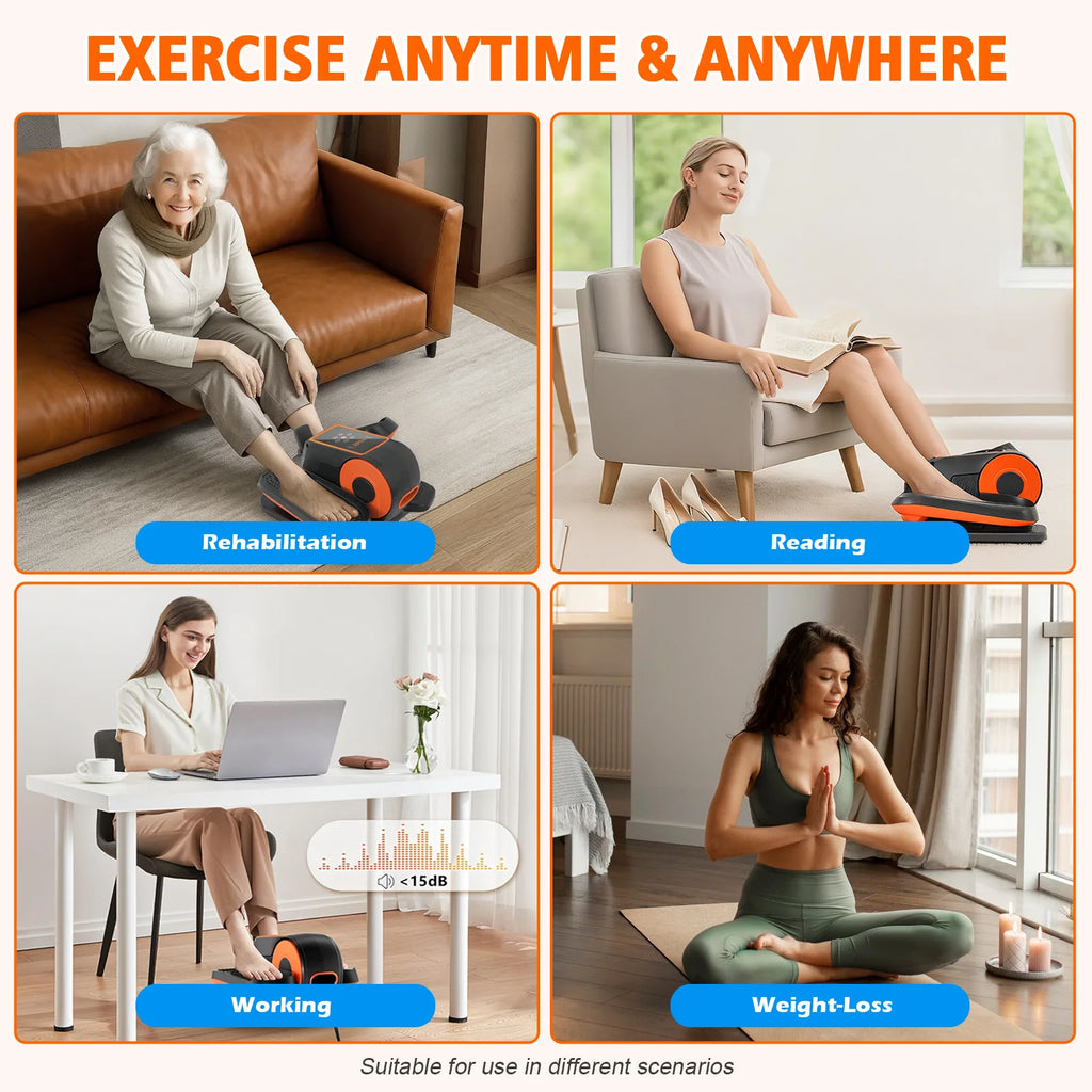 Under-Desk Electric Elliptical Pedal Exerciser 15-Levels 3 Auto Modes Fully Assembled Quiet Portable Full-Body for Office Home
