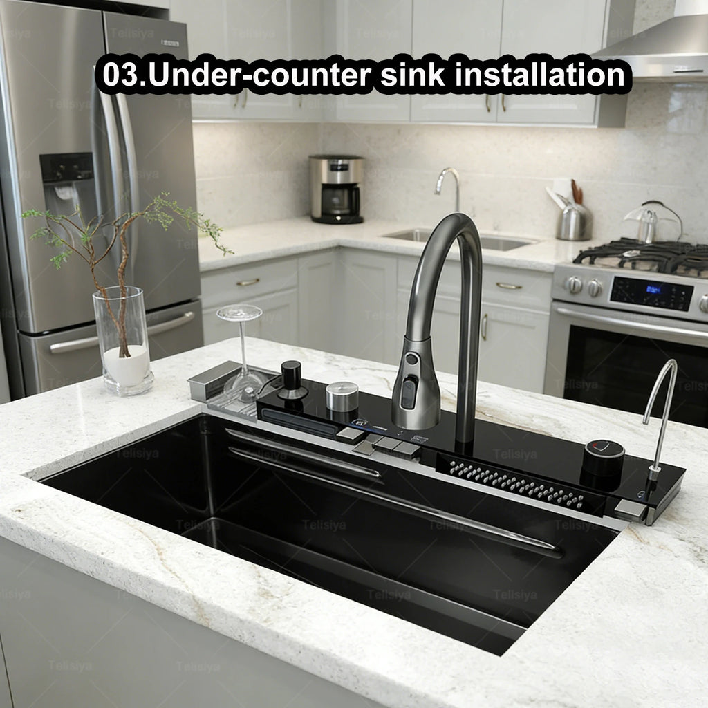 Stainless Steel Kitchen Sink Multifunctional Digital Display Waterfall Large Single Slot Ships from the U.S.