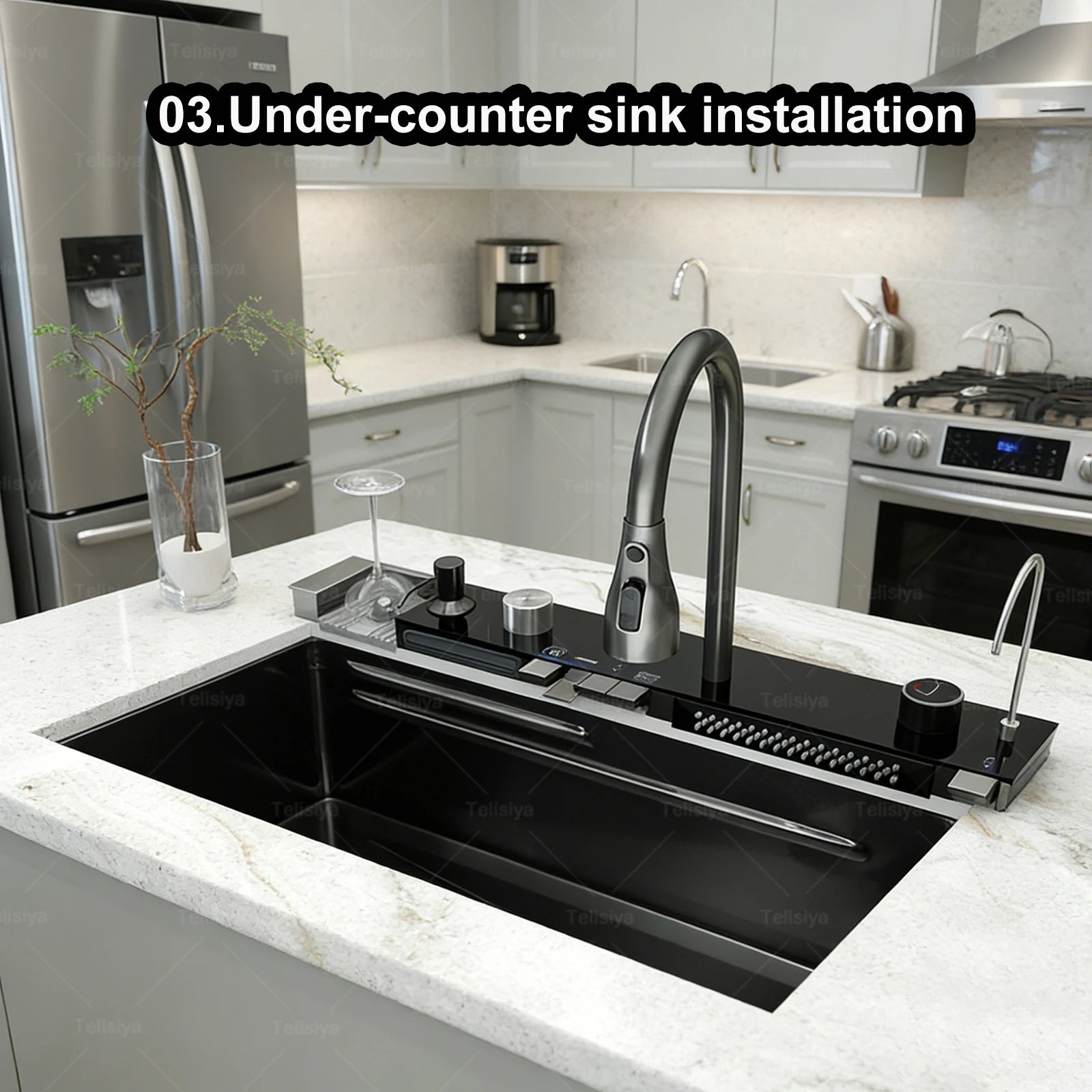 Stainless Steel Kitchen Sink Multifunctional Digital Display Waterfall Large Single Slot Ships from the U.S.