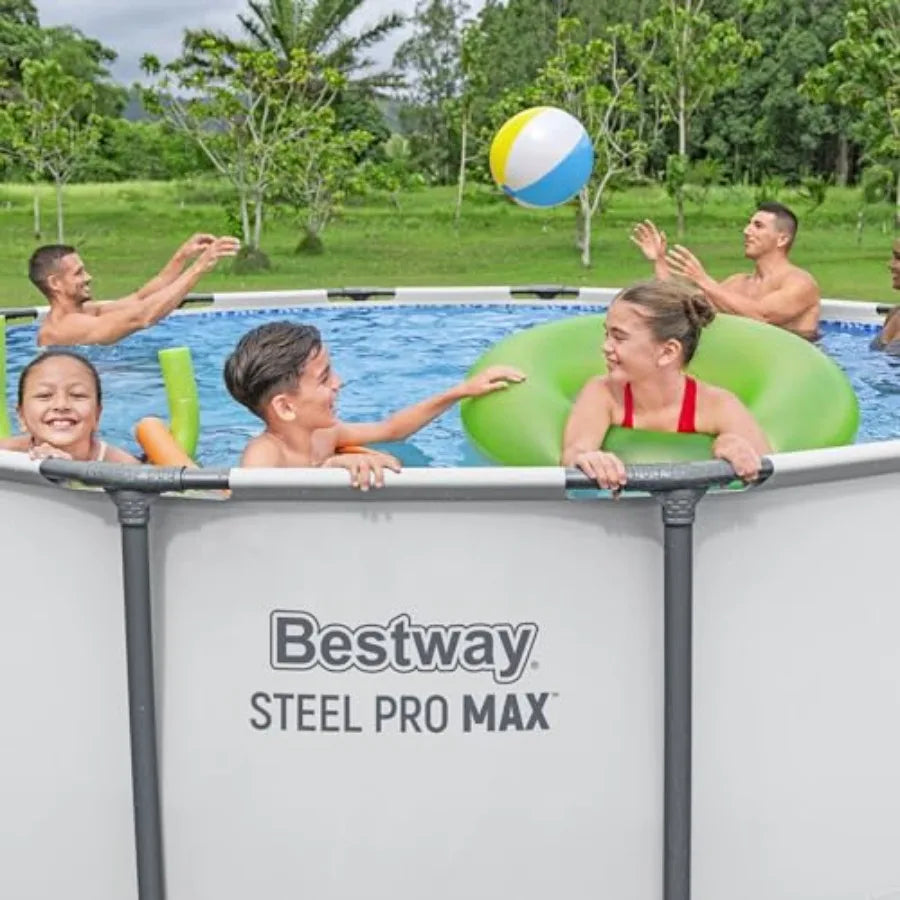 Steel Pro MAX 13' x 48" Above Ground Pool Round Metal Frame Outdoor Swimming Pool Set with Filter Pump Ladder and Cover Gray