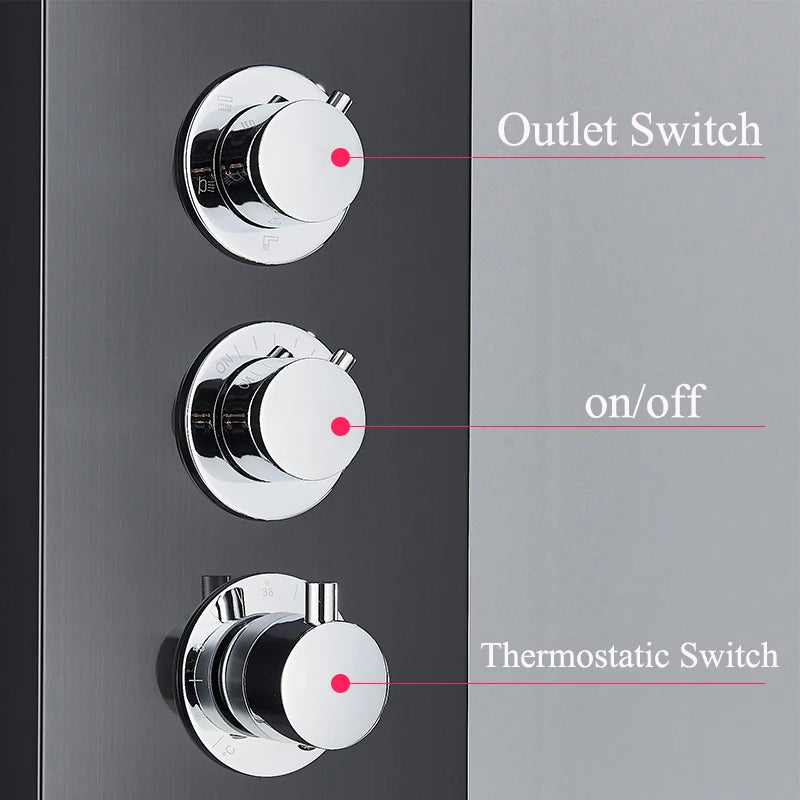 Thermostatic Shower Panel Digital Display Bathroom Shower Faucet Waterfall Rain SPA Massage Jet Column Mixer Tap with Handshower