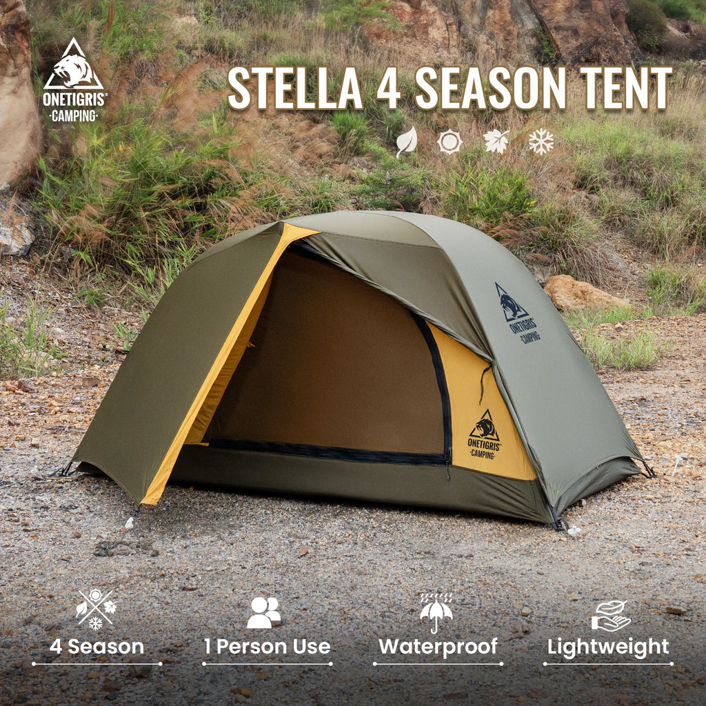 OneTigris Stella Camping Tent 4 Season 2 Person Tourist Tents Lightweight Double Layer 3000mm Waterproof Outdoor Hiking Beach