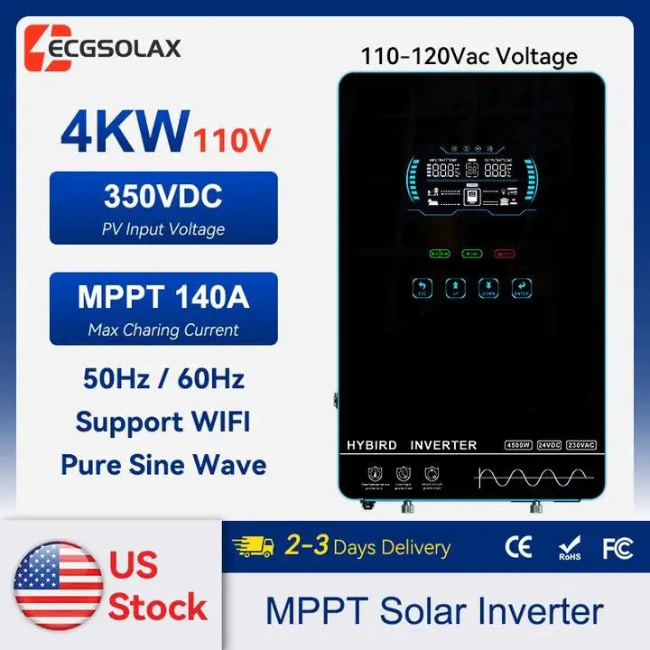 ECGSOLAX 4KW Hybrid Solar Inverter 24V 110V/120V With MPPT 110A Solar Charger Touch screen LCD Hybrid Inverter Max PV 350VDC