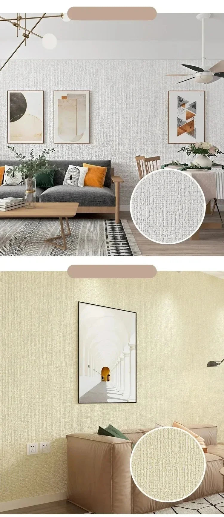 50cm Self-Adhesive Foam Wall Panel Wide 3D Linen PVC Texture Waterproof Soundproof Removable for Living Room Bedroom Home Decor