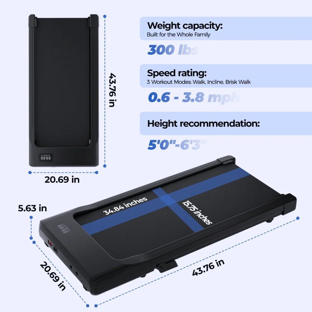 Treadmills 39.37inch Running Belt 2in1 Under Desk for Home Office Treadmill Walkingpad 2.5HP Romote Control 5MPH Exerice Machine