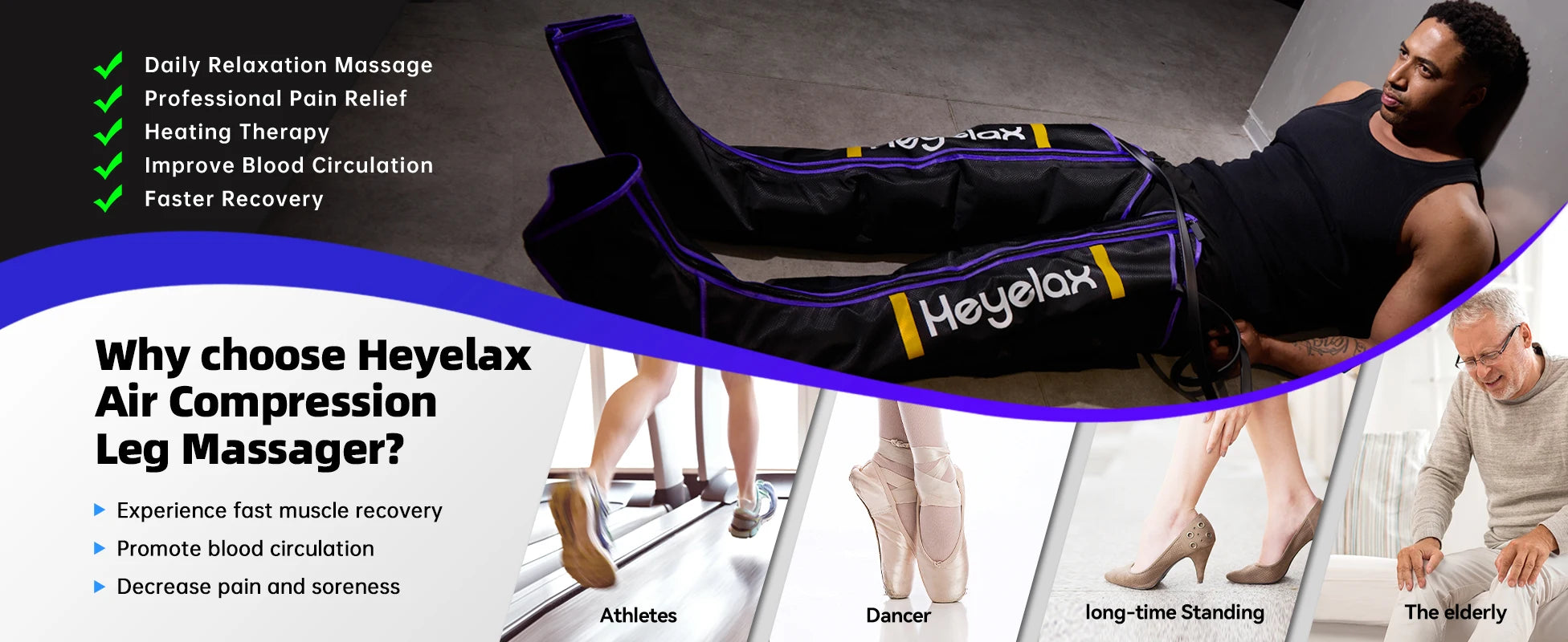 Leg Compression Massager for Circulation and Pain Relief,Air Compression Boots for Fast Recovery, 6 Mode,6 Intensity