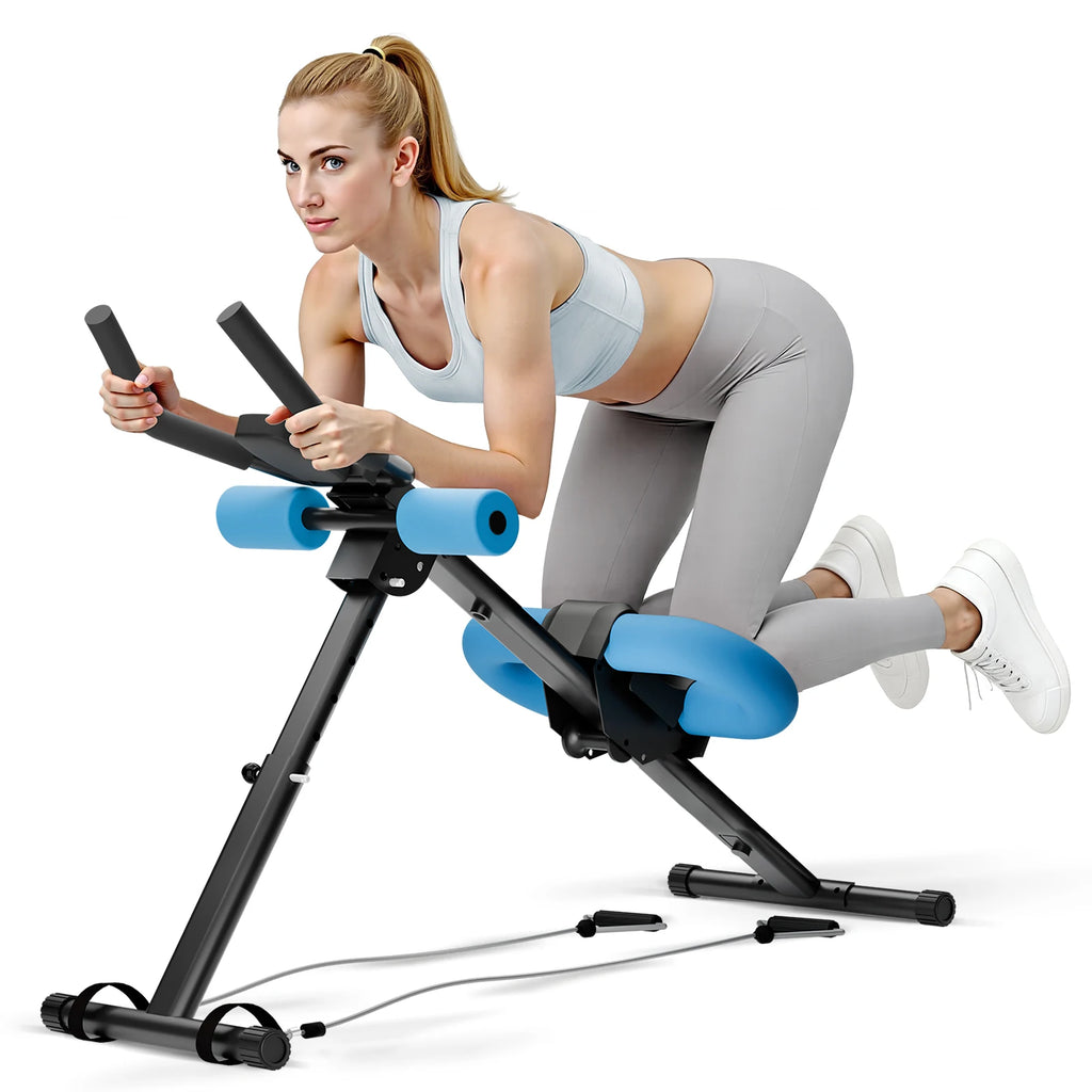Abdominal Crunch Machine AB Workout Trainers Foldable Full Body Fitness Equipment with Knee & Back Resistance Bands For Home Gym