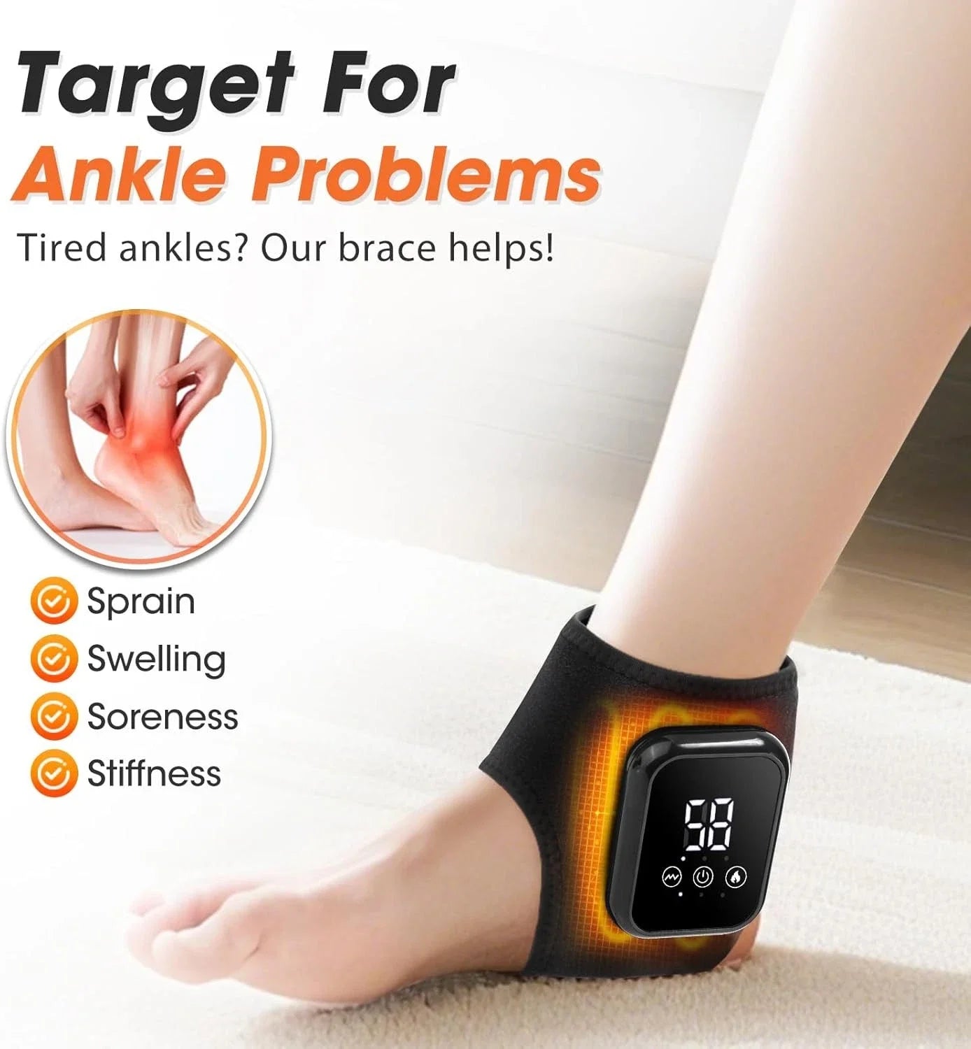 2PCS Electric Foot Ankle Massager 3 Modes Adjustable Vibration Hot Compress Pain Relief Home Ankle Wrist Massage Machine