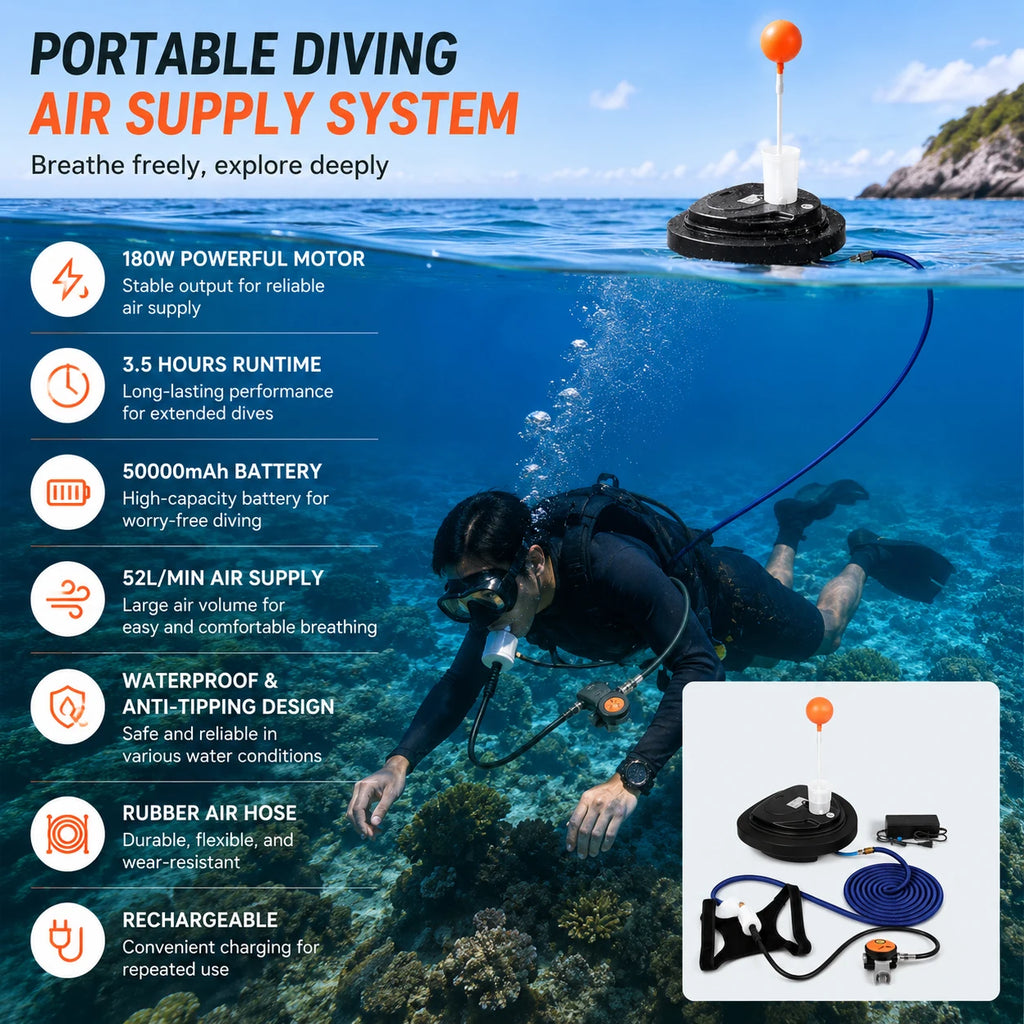 LY Rechargeable Portable Tankless Waterproof Snorkeling Equipment Scuba Diving Ventilator Underwater 3.5Hours Working 12m Depth