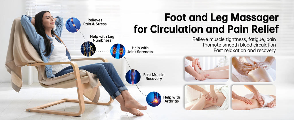 Leg Compression Massager for Circulation and Pain Relief,Air Compression Boots for Fast Recovery, 6 Mode,6 Intensity
