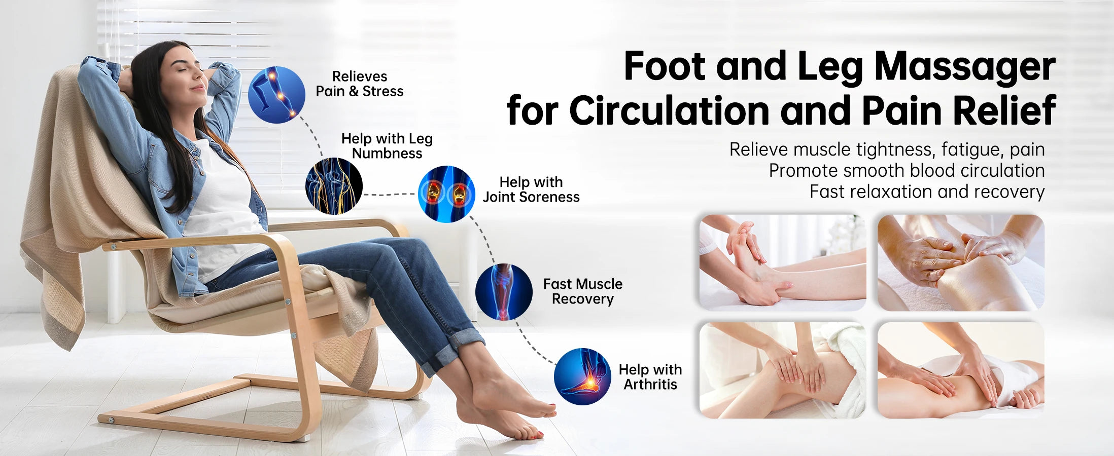 Leg Compression Massager for Circulation and Pain Relief,Air Compression Boots for Fast Recovery, 6 Mode,6 Intensity