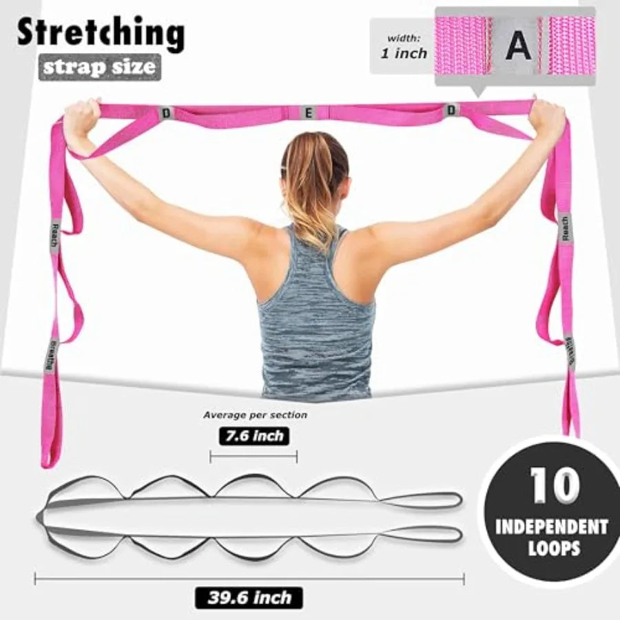 Stretching Strap Yoga Strap with 10 Loops Non-Elastic Stretch Band for Physical Therapy Flexibility Exercise Pilates Dance Gymn