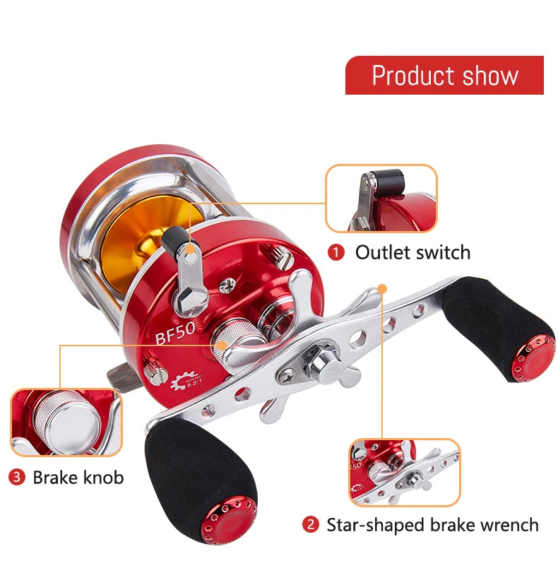 BILLINGS Trolling Drum Fishing Reels 20LB Max Drag  6+1BB 4.2:1/5.2:1 Gear Ratio CNC Aluminum Spool Smooth Right Hand Baitcaster Reel for Freshwater Saltwater