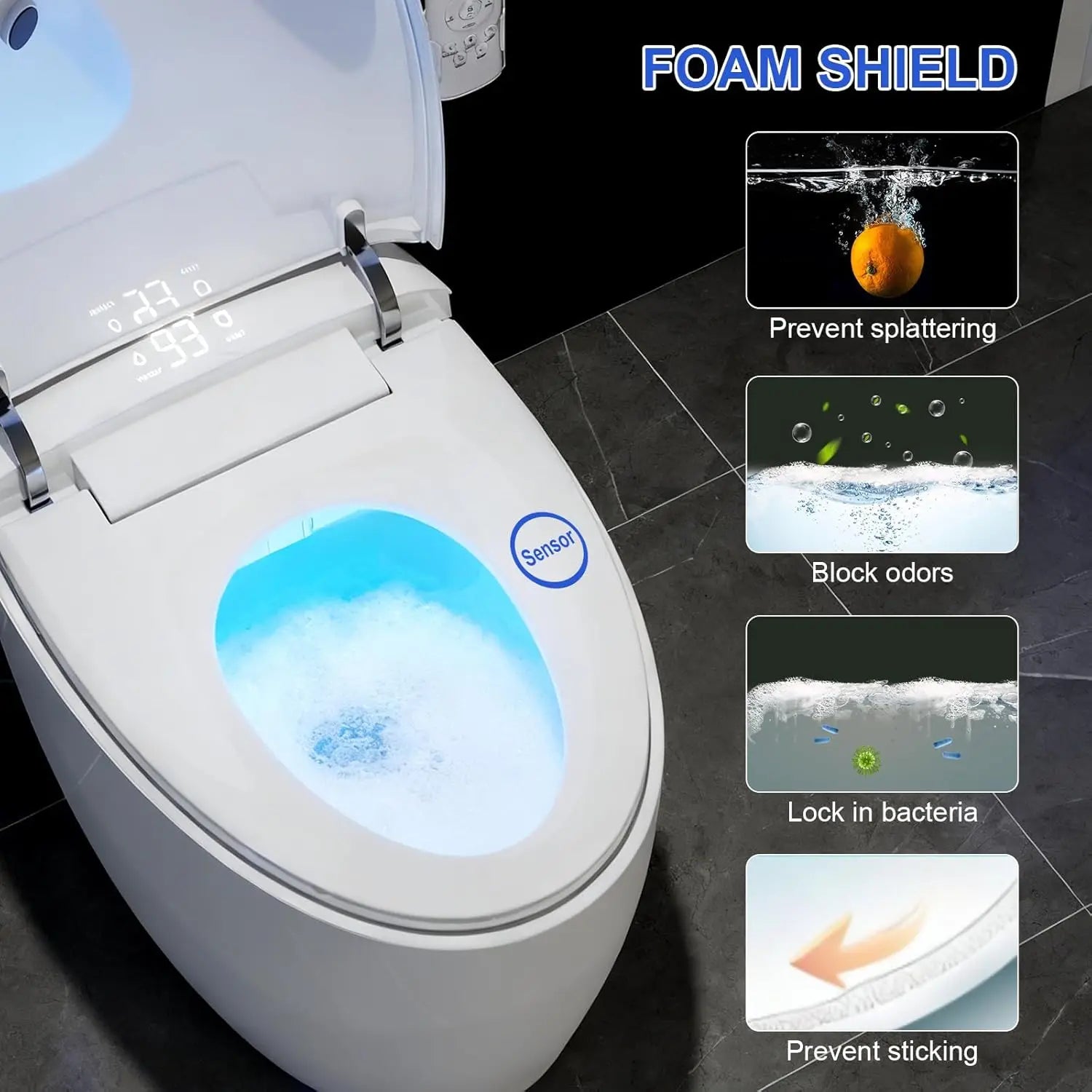 Smart Toilet with Bidet Built in, Bidet Toilet with Foam Shield, Auto Open/Close Lid & Dual Flush, Instant Warm, Customized