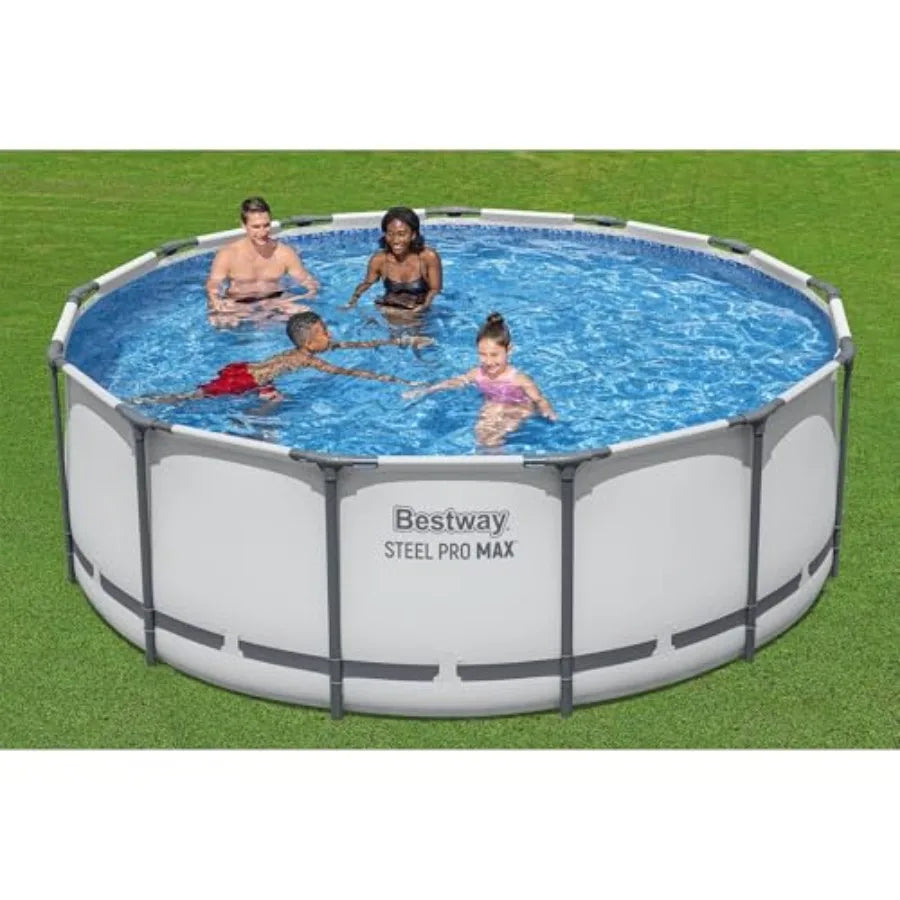 Steel Pro MAX 13' x 48" Above Ground Pool Round Metal Frame Outdoor Swimming Pool Set with Filter Pump Ladder and Cover Gray