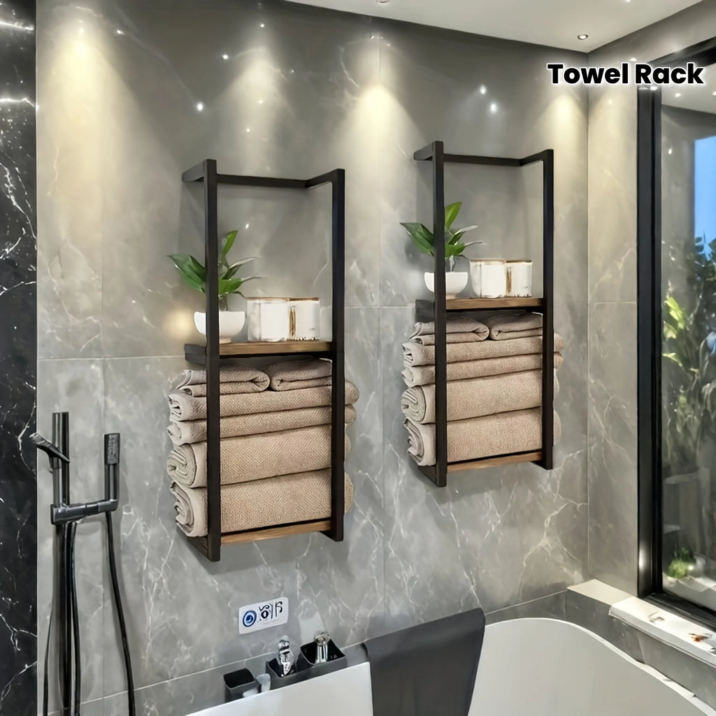 2-layer carbon steel wall-mounted towel rack, no electricity, durable carbon steel m