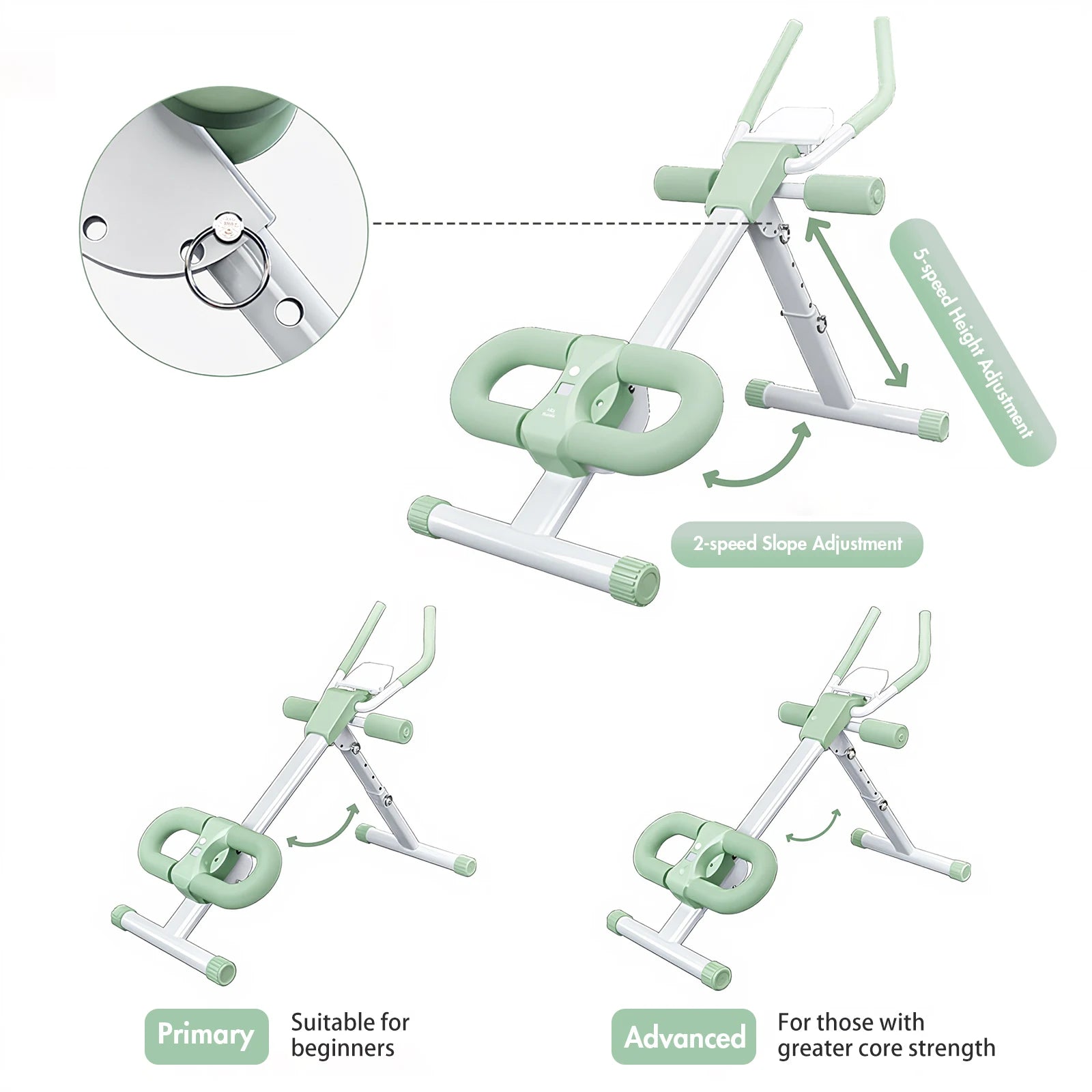 Abdominal Crunch Machine AB Workout Trainers Foldable Full Body Fitness Equipment with Knee & Back Resistance Bands For Home Gym